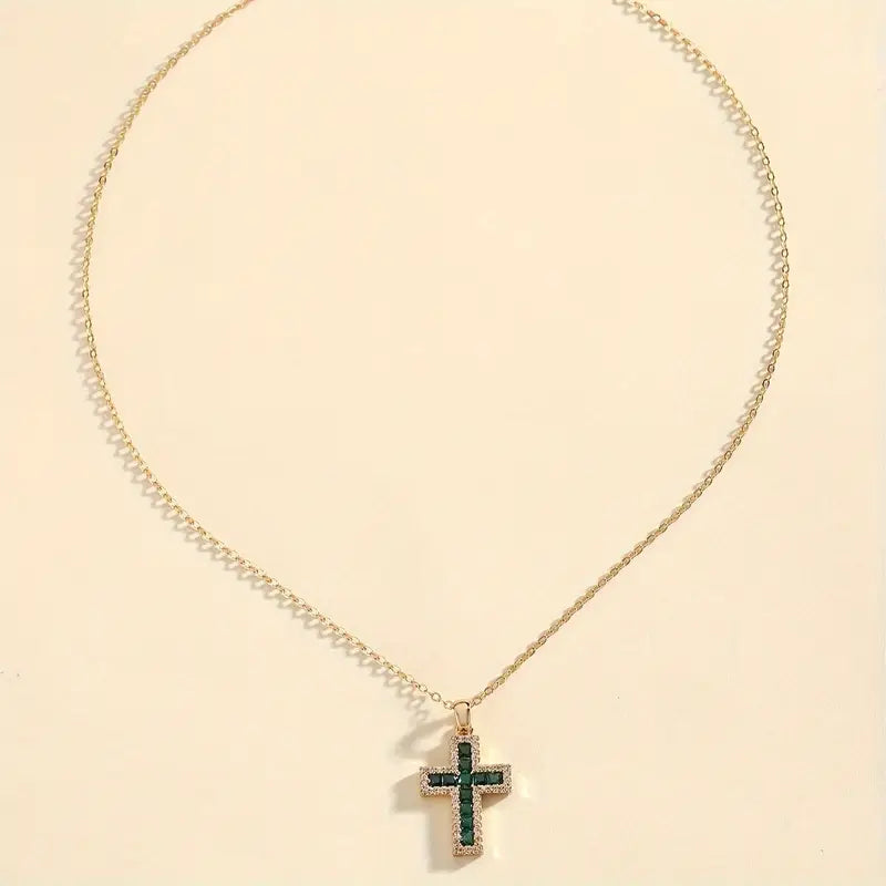 Solene smaragdgroene kruishanger gouden ketting