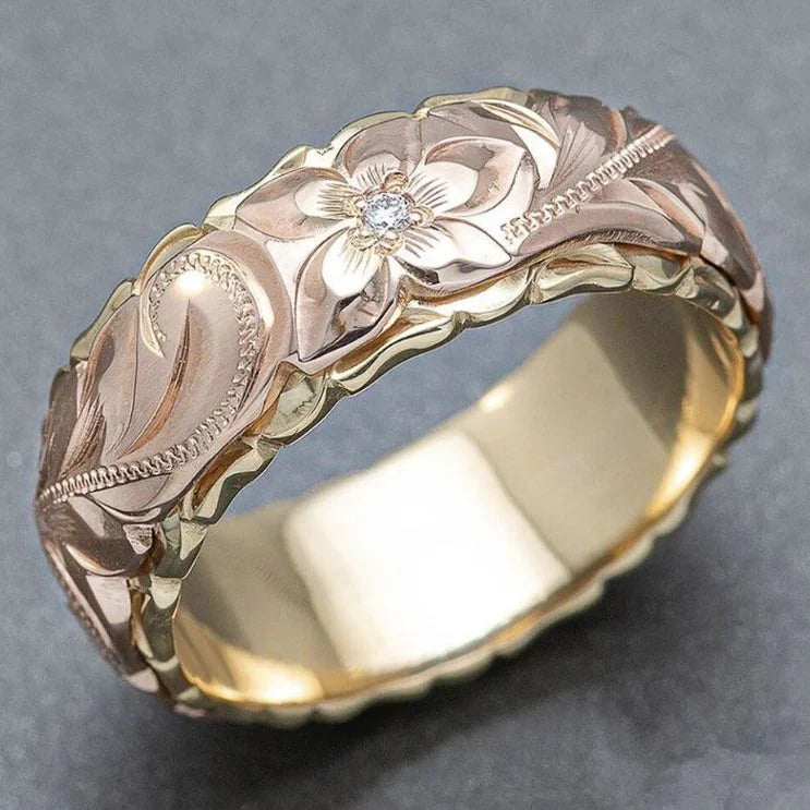 Vintage gouden ring met rozenbloem