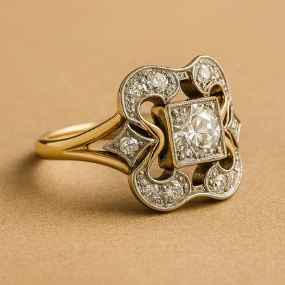 Vintage gouden ring met zirkonia