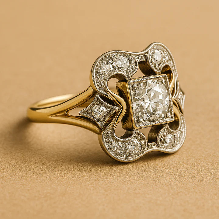 Vintage gouden ring met zirkonia