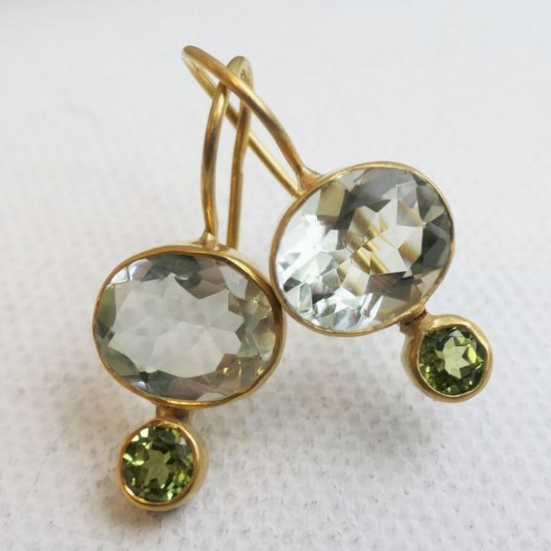 Vintage groene kristallen gouden oorbellen