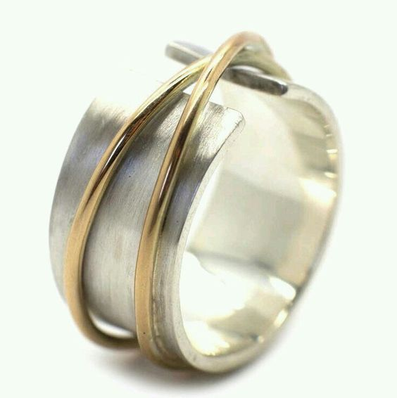Vintage ring van fijn goud en zilver