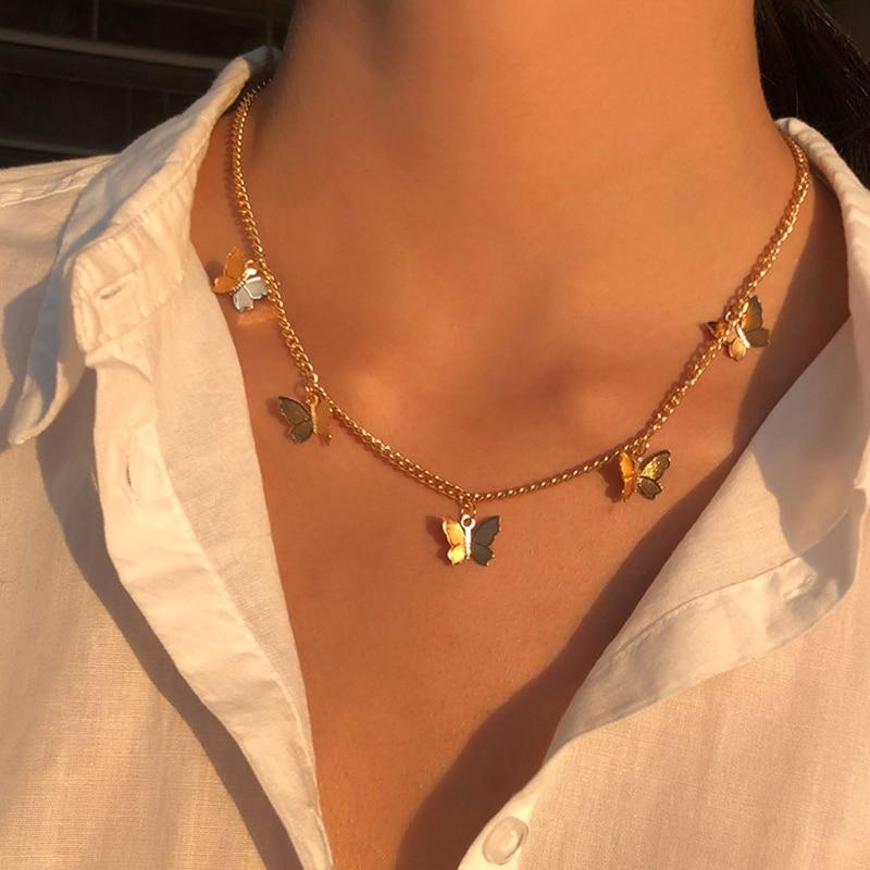 Zilveren en vergulde vlinderketting