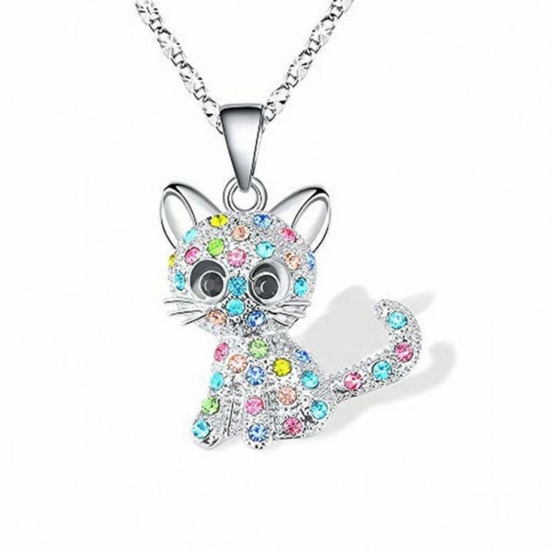 Zilveren ketting met babykatjes en gekleurde zirkonia