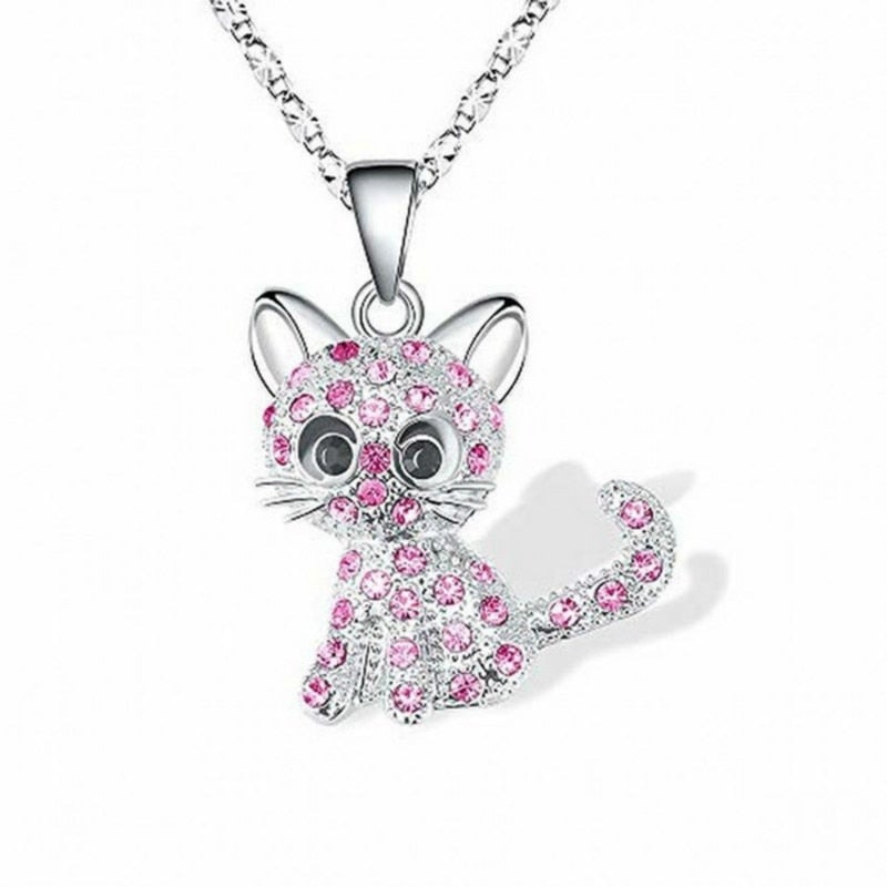 Zilveren ketting met babykatjes en gekleurde zirkonia